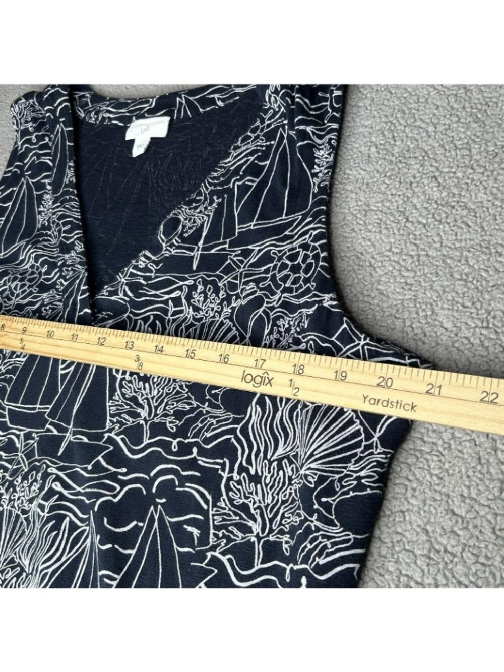 J Jill Dress Womens Large Blue Sailboat Print Sleeveless V Neck Tank Shift Knit - Picture 9 of 12
